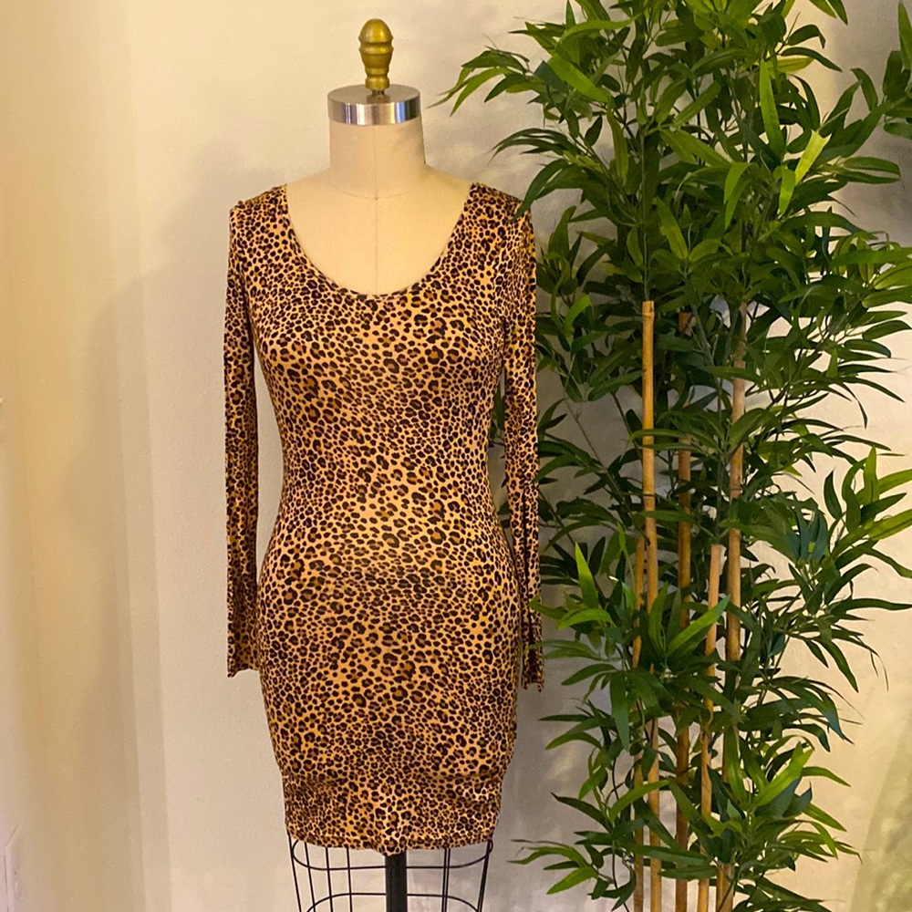 Leopard Long Sleeve Bodycon Mini Dress